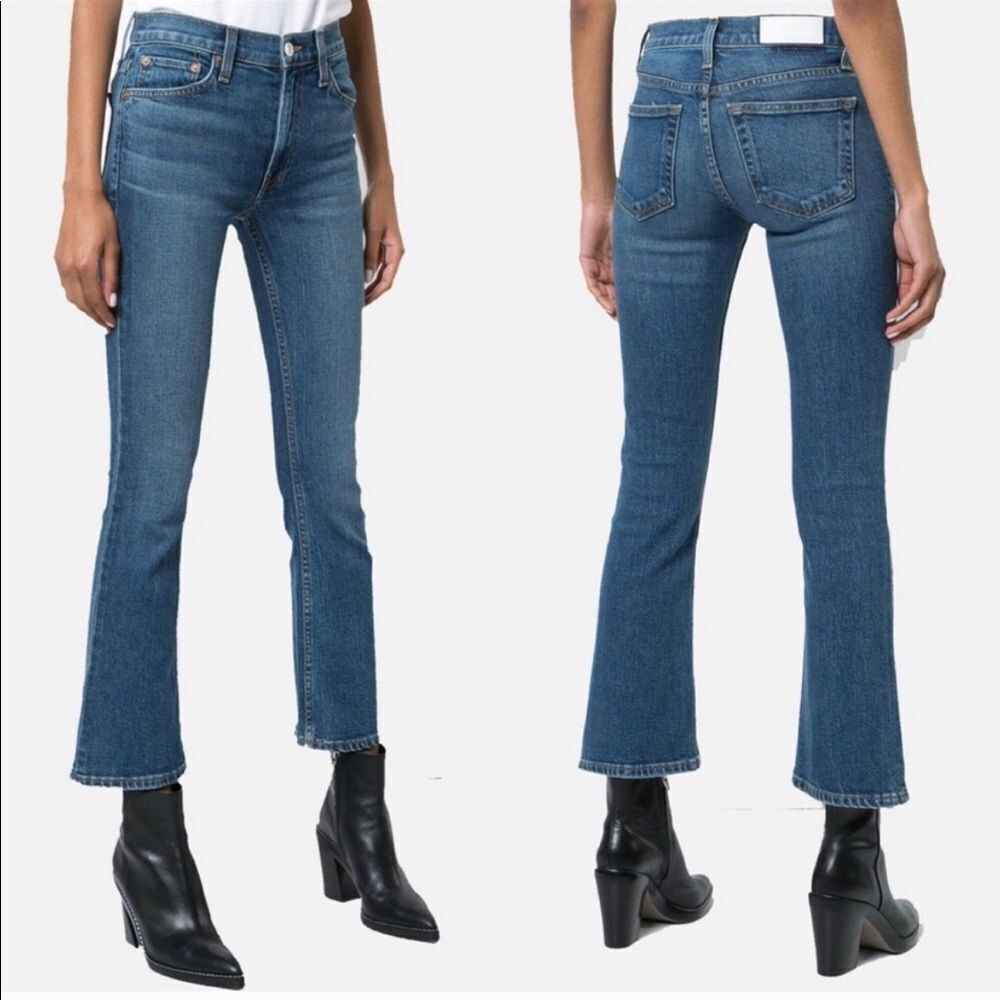Redone mid rise kick flare stretch ankle crop denim bootcut jean 26 x 28.5